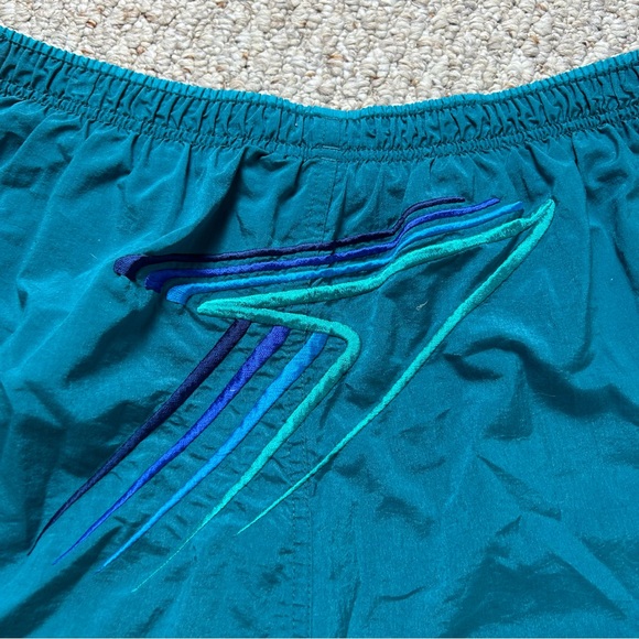 Speedo Vintage Board Shorts Mens Large 90s Teal Blue Embroidered Pockets - Picture 4 of 12